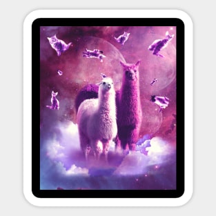 Outer Space Galaxy Cat With Llama Sticker